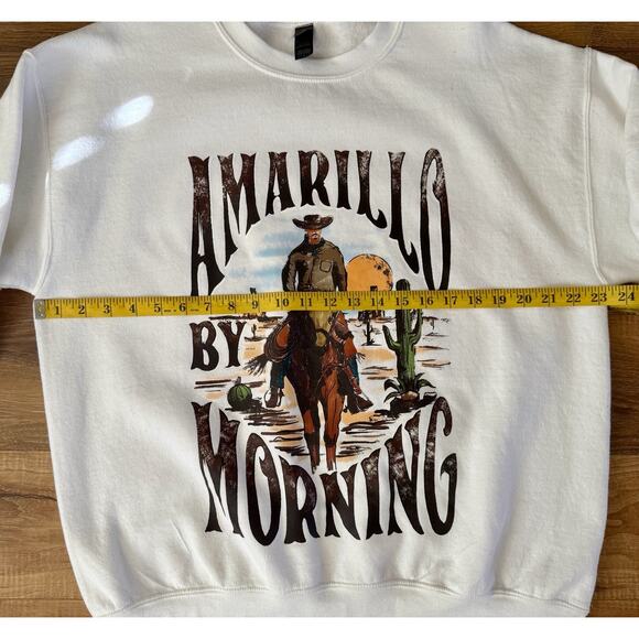 Women Amarillo by Morning Western Cowboy Country Music Crewneck Size Large White - Picture 5 of 8